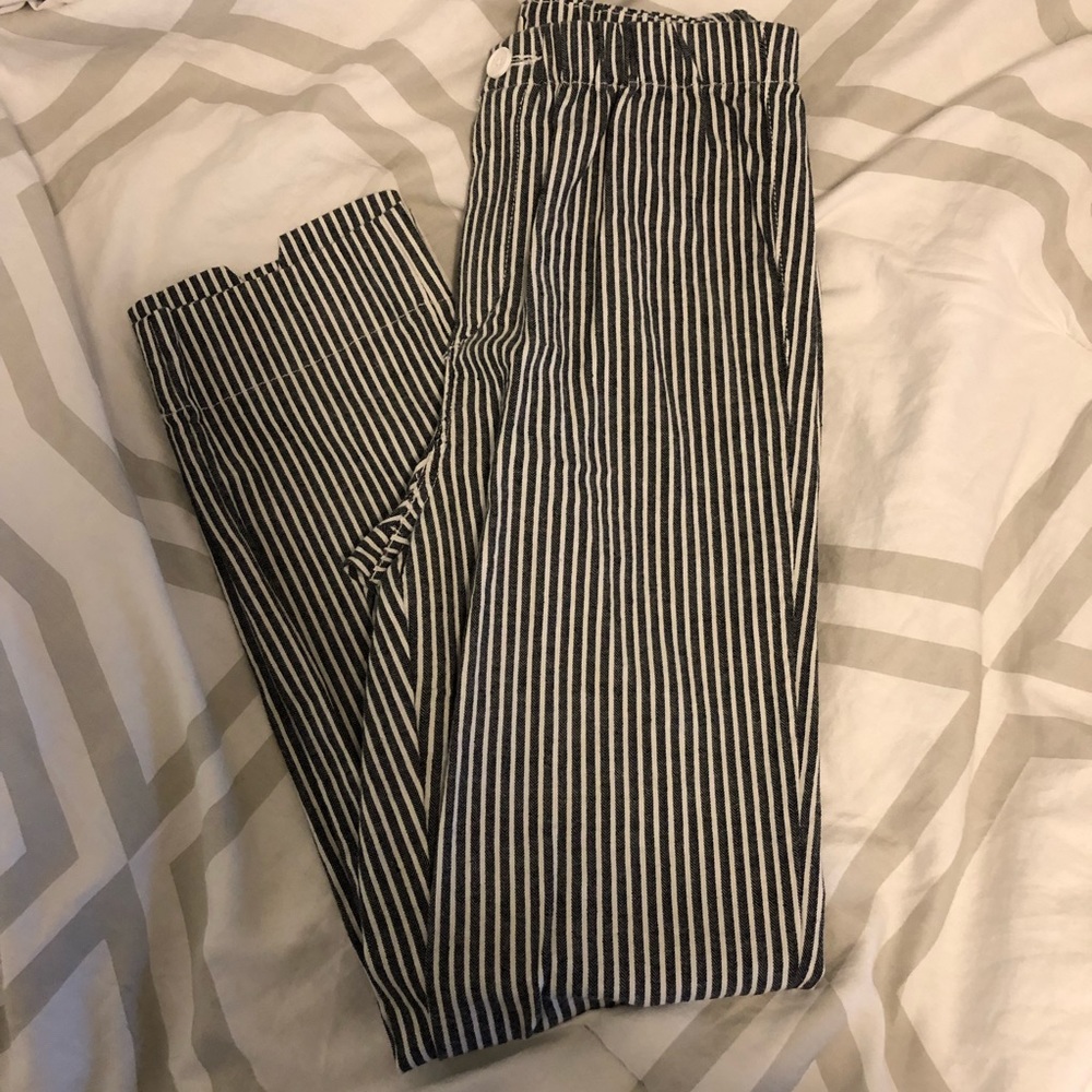 Brandy Melville dark grey and white striped pants